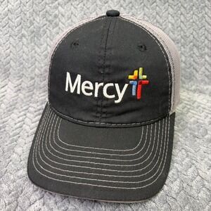 Mercy Health Trucker Hat Black Grey Mesh Snapback Cross Logo Cap